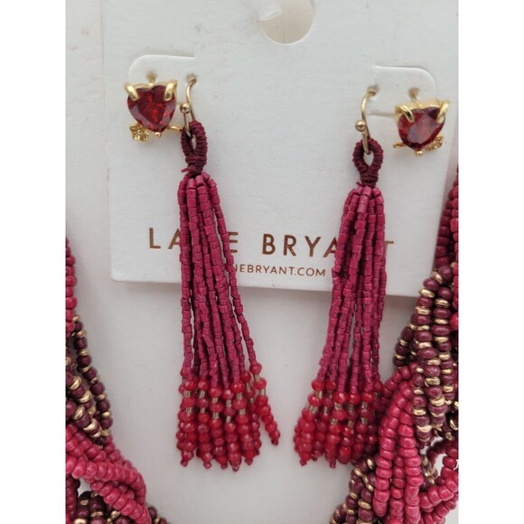 Lane Bryant Jewelry Set Necklace And 2 Pairs Earrings Dark pink Rope Beaded - Picture 3 of 6
